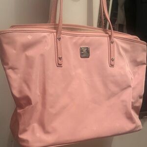MCM Pink Nylon Logo Tote with Dual Shoulder Straps